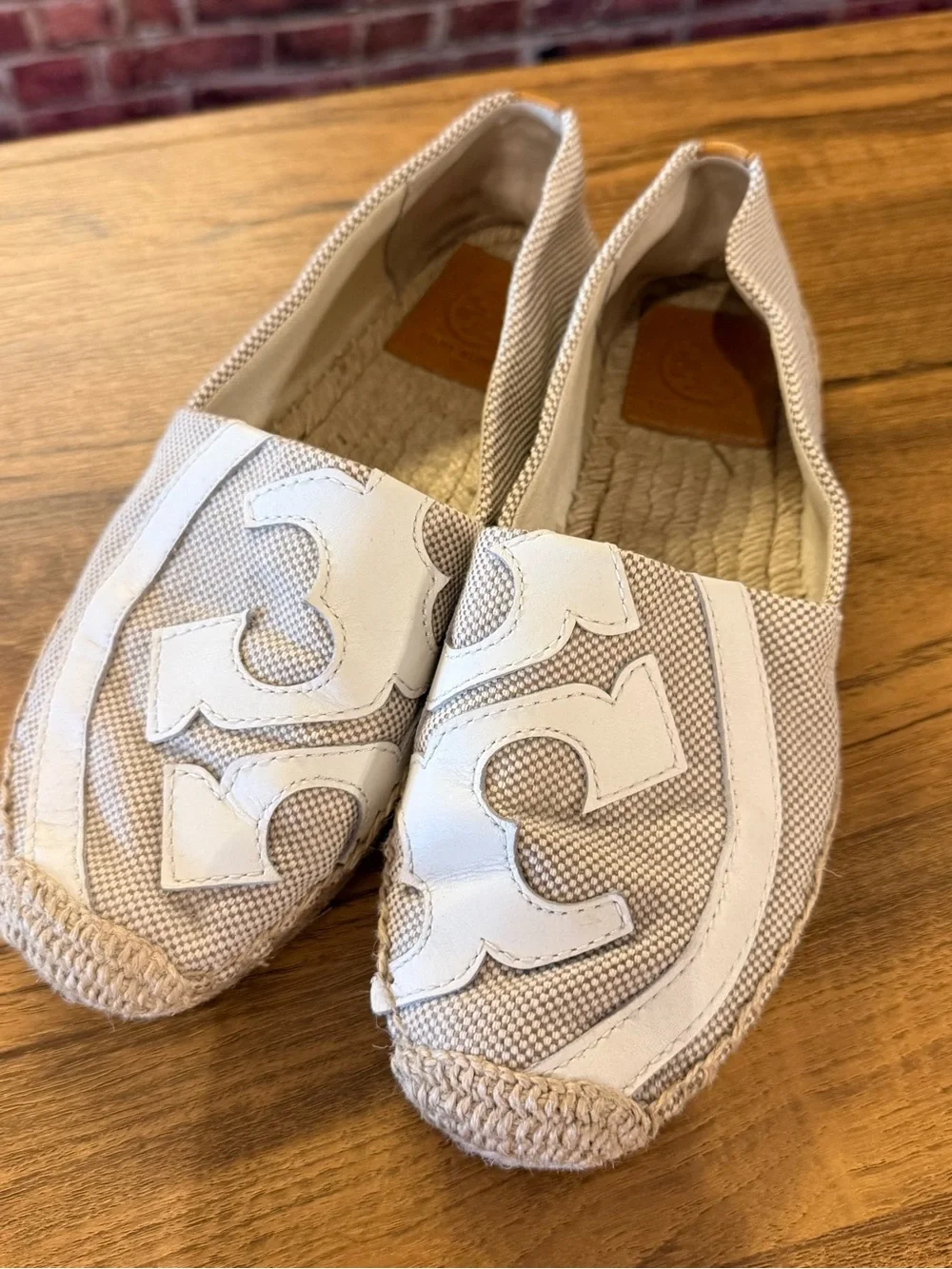 Women's Neutral Canvas Espadrille Slip-Ons - Beige/White